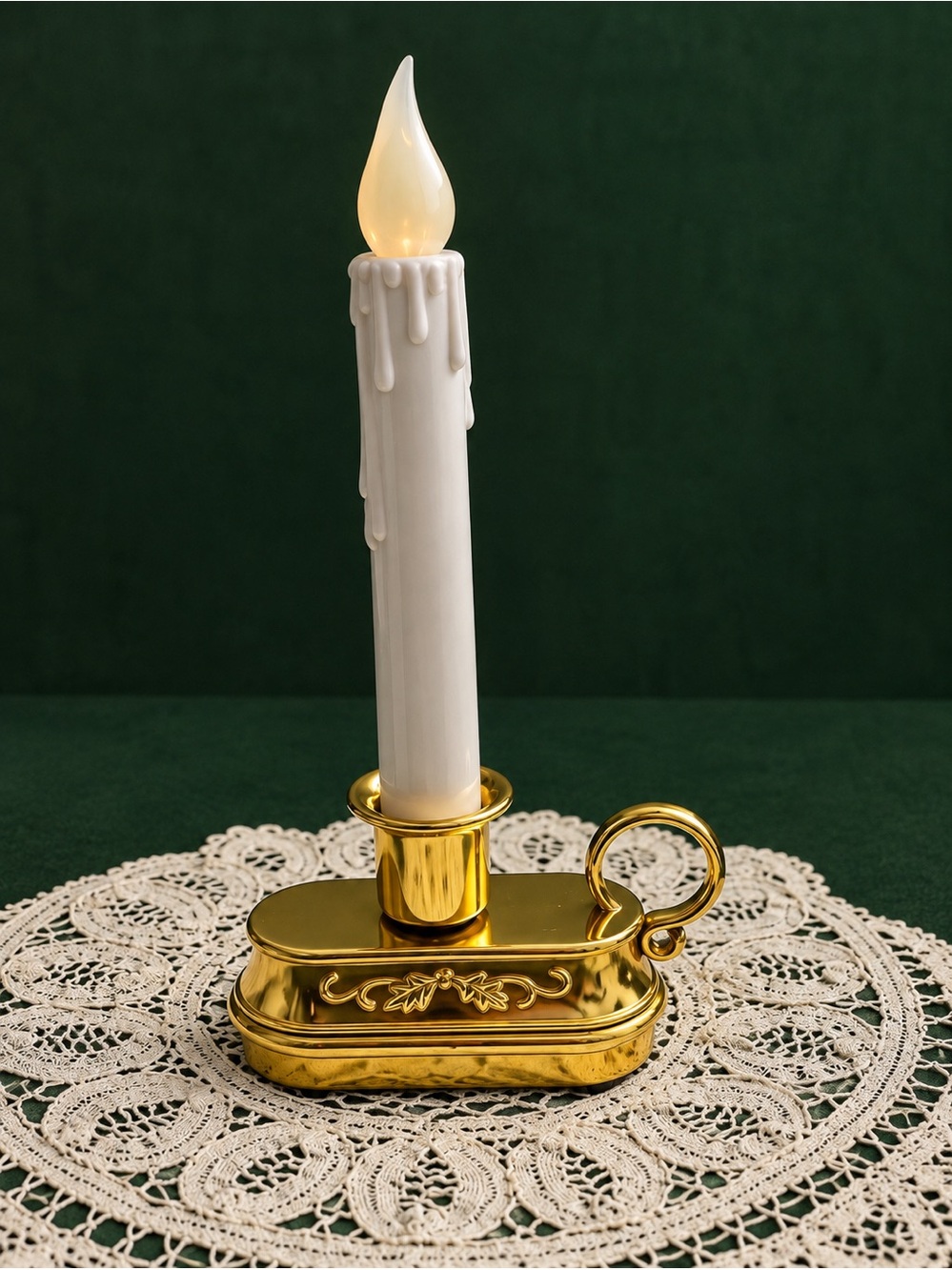 Vintage Style Gold Chamberstick LED Candle Holder Battery Operated